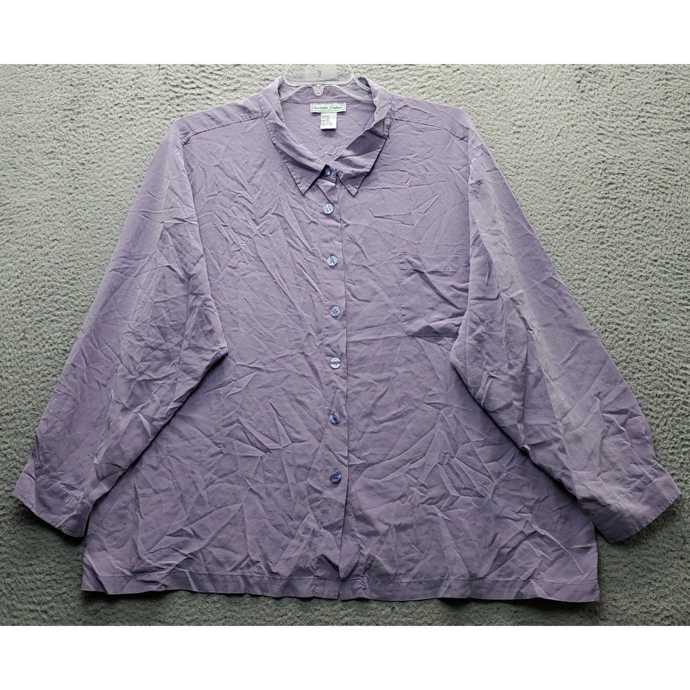 Stephanie Andrews Shirt Womens 3X Purple‎ Side Slit Chest Pocket Button Front